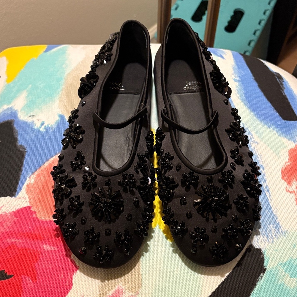 Jeffrey Campbell Black Embellished Mary Jane Flats